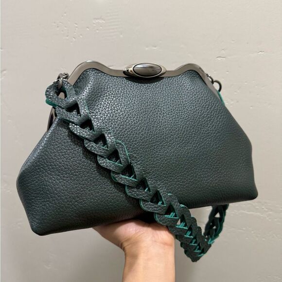 Dark Green Premium Togo Calfskin Handmade Custom Metal Frame Handbag & 2 Straps - Picture 5 of 16